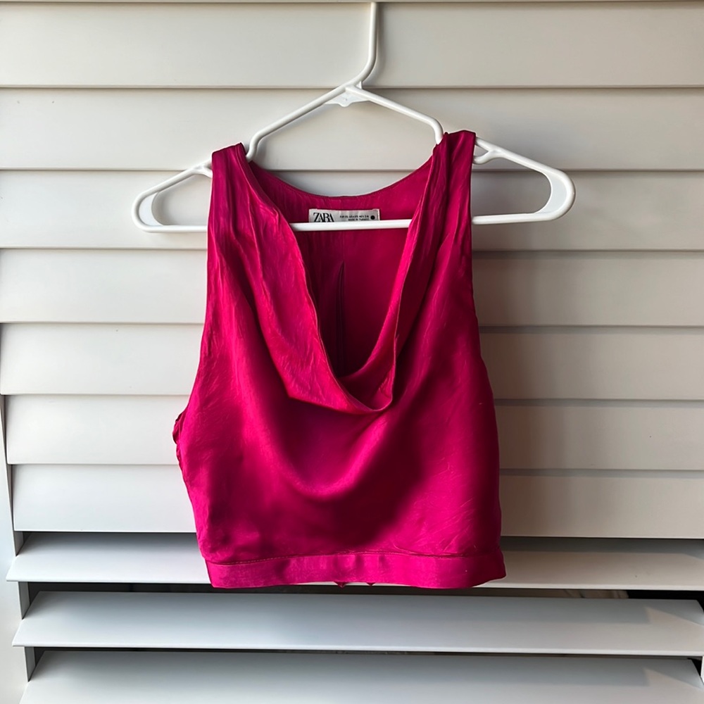 Pink satin cowl neck crop top size xs